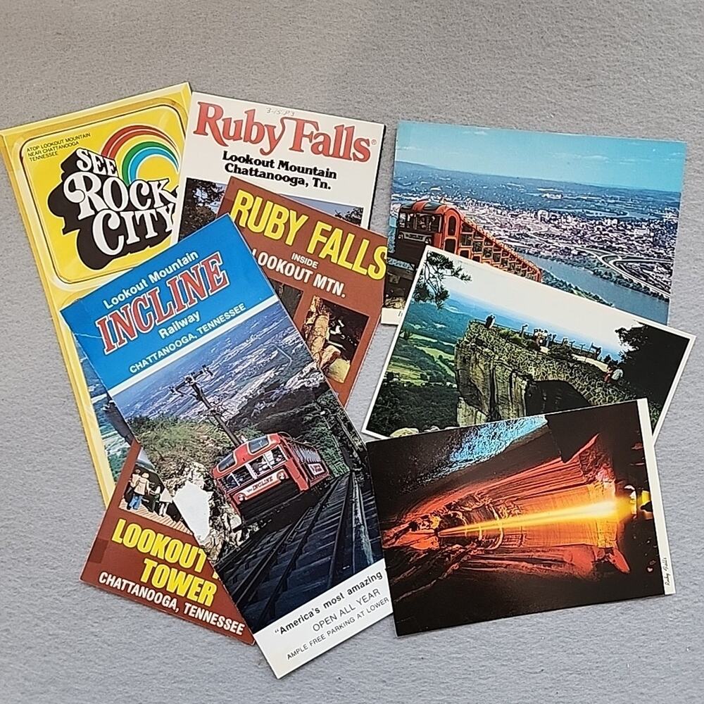1980s Brochures and Postcards Lookout Mountain Incline Ruby Falls Rock City TN